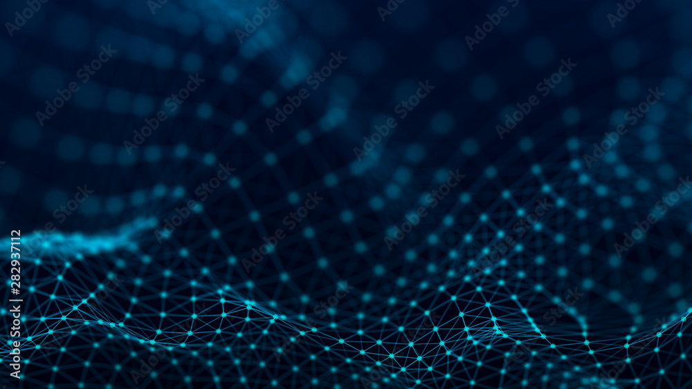 Fototapete The structure of the network connection of points and lines. Data technology. Digital background. 3D rendering.