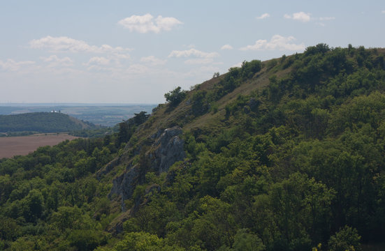 A hill near Klentnice with the Svaty Kopecek near Mikulov at the background in the Czech Republic