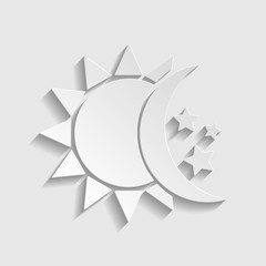 Sun, moon, stars sign. Paper style icon. Illustration.