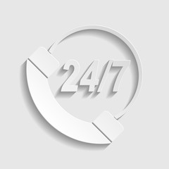 Support 24 hours sign. Paper style icon. Illustration.