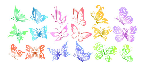 A set of logo butterflies. A butterfly logo made of patterns. Vector illustration.