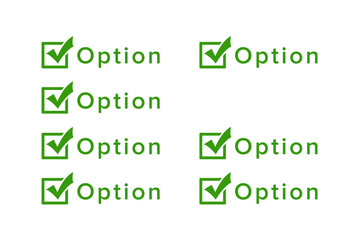 One Option Missing in 4 Rows and Eight Green  Options With Checkmark on The Left Side of Word Option