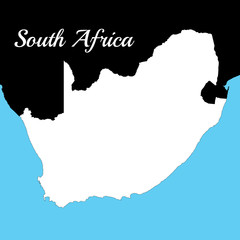 South Africa. Black and white background map, drawn with cartographic accuracy. A bird's-eye view.