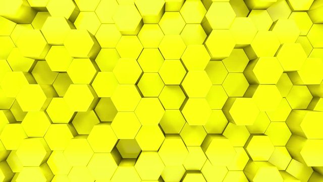 3D animation of a yellow hexagons rising up and down.