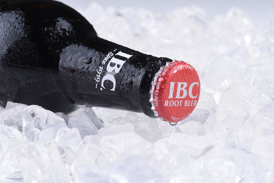 IRVINE, CA - MAY 29, 2017: IBC Root Beer on ice. IBC Root Beer was founded in 1919 by the Griesedieck family as the Independent Breweries Company in St. Louis, Missouri.