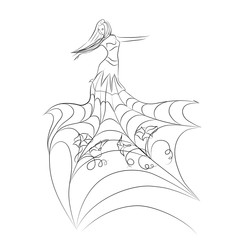 dancing girl in a magnificent dress, lineart