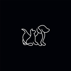 Modern Flat Dog and Cat Line Logo Template