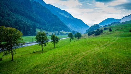Typical valley in the Swiss Alps - wonderful nature of Switzerland