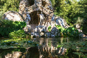 Fountain with statues in Trsteno Arboretum, Croatia 