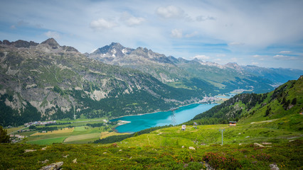 Fototapeta na wymiar View over Lake Silvaplana in Switzerland