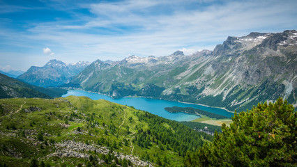 Fototapeta na wymiar View over Lake Sils in Engadin Switzerland