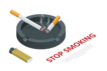 Stop smoking cigarettes concept. No Smoking including electronic cigarettes isometric illustration