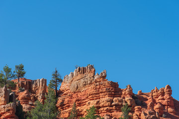 Bryce Canyon National Park at Mossy Cave trail low angle landscape of red hoodoos and rock...