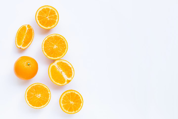 High vitamin C, Juicy and sweet. Fresh orange fruit on white