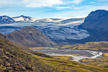 Naklejka na ściany i meble Beautiful mountain landscape with glacier in Iceland.