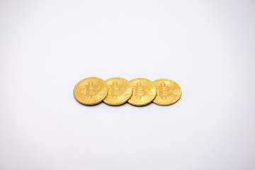 Bitcoin gold coins, digital financial symbols Business concept, isolated on white background, copy area.