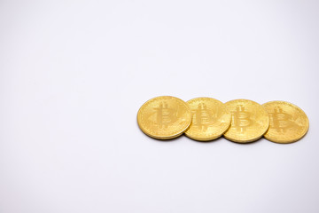 Bitcoin gold coins, digital financial symbols Business concept, isolated on white background, copy area.