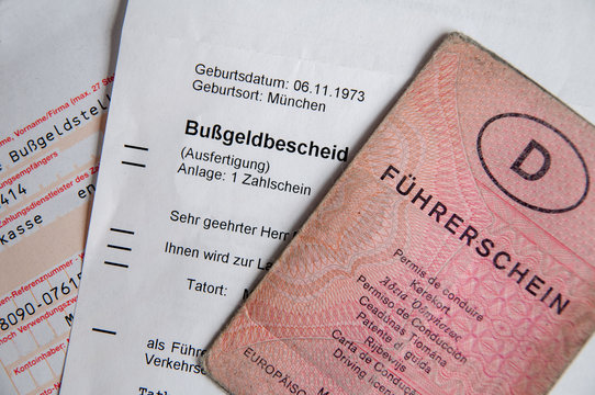German driving license "Führerschein" and "Bußgeldbescheid"