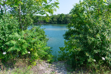 Green Trees framing a Water Filled Quarry in Lemont Illinois