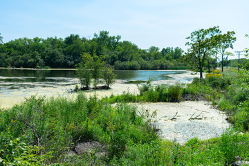 Fototapeta na wymiar Shore of a Water Filled Quarry in Lemont Illinois