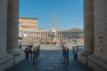 The center of St. Peter's Square seen from the Doric columns in the Vatican