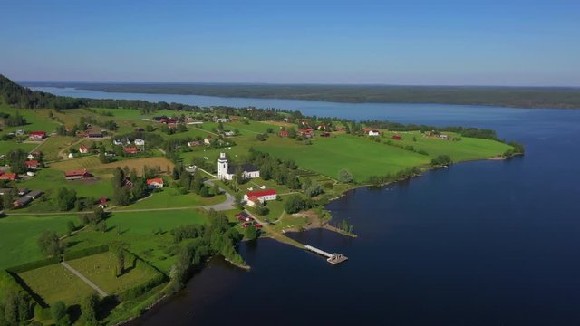 Aerial view of a village in northern Sweden