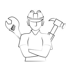 engineering construction factory industry cartoon drawing in black and white