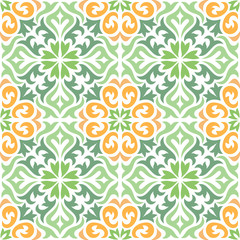 Decorative tile pattern. Floral seamless background. Colorful vector illustration