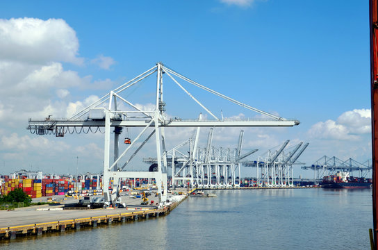 Container Terminal In The Port Of Savannah, Georgia. 