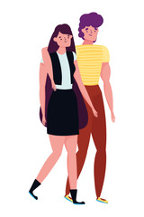 Couple of woman and man cartoon design