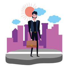 Businessman avatar with suitcase design
