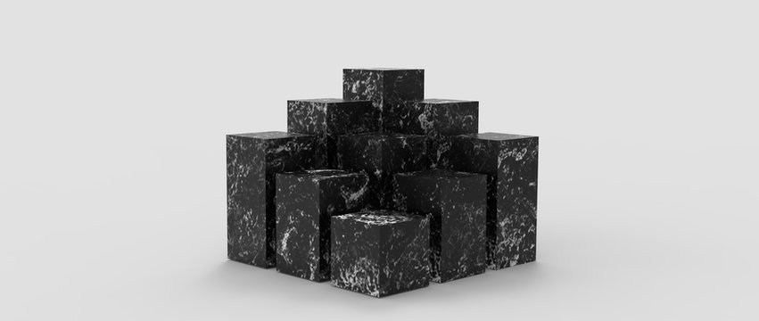 Render tridimensional de podio con diferentes niveles para presentaci&oacute;n de producto con diferentes materiales coloridos  y texturas. Ilustraci&oacute;n 3d