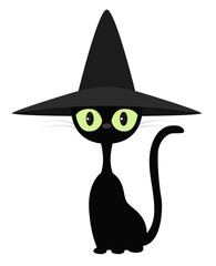 Black cat wearing a witch hat