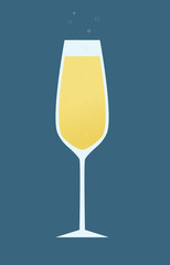 Single champagne glass with bubbles