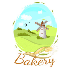Logo with a bakery mill. Vector graphics.