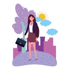 Businesswoman avatar with suitcase design vector illustration