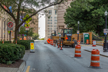 Road Construction in the City with Signs