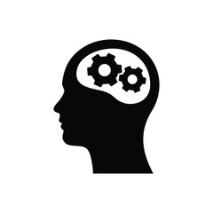 Head with gear icon. Idea logo. Symbols of thinking. illustration of Smart Intelligence and brainstorming. 