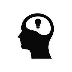 Head with light bulb icon. Idea logo. Symbols of thinking. illustration of Smart Intelligence and brainstorming. 