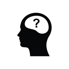 Head with question mark icon. Unconcerned brain  illustration of losing mind and confused.