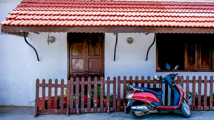 Scooter parked on street of pondichery  