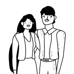 Couple of woman and man cartoon design