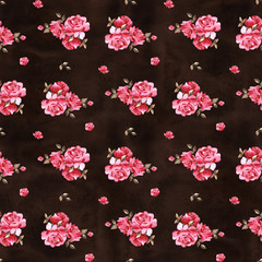 Watercolor hand-drawn beautiful seamless pattern with bouquets of bright peonies and foliage