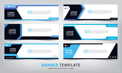 set of six abstract blue web banner templates, vector illustration