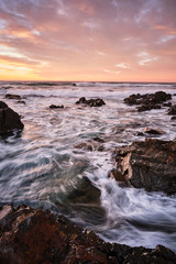 Sunrise with nice clouds and water flow