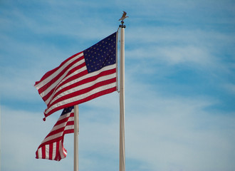 American flags waving in the breeze.