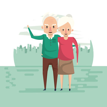 Beautiful elderly couple smiling cartoon