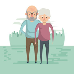 Beautiful elderly couple smiling cartoon