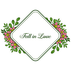 Various crowd pink floral frame, for card fall in love, romantic. Vector