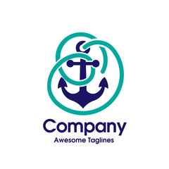 Anchor with circular rope frame logo concept